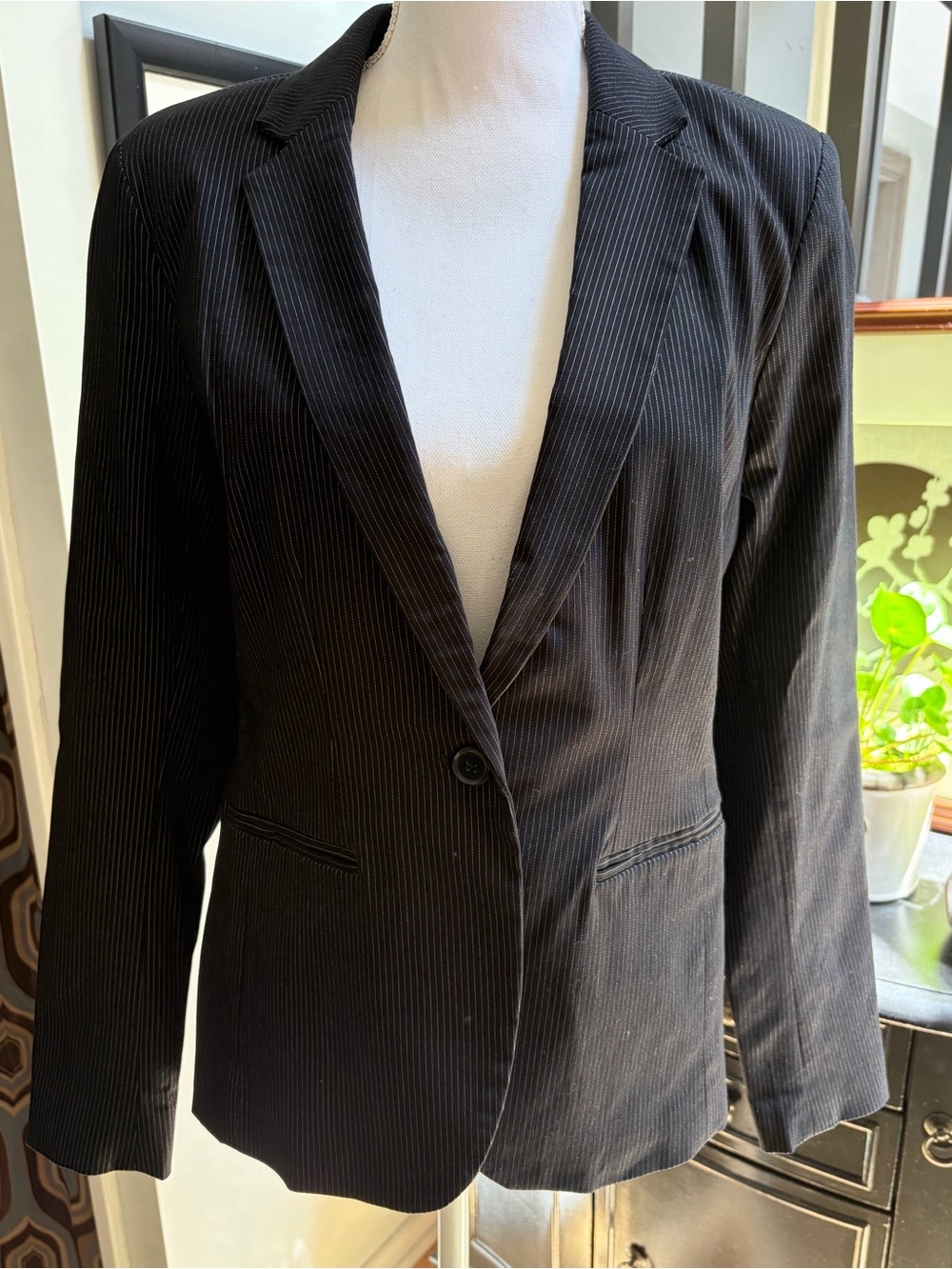 Women's Black Pinstripe Single-Button Blazer